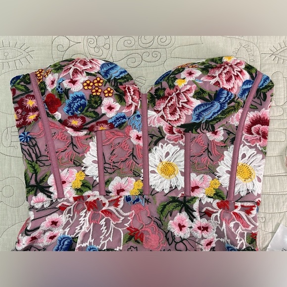 NEW Dress the Population Carina Embroidered Strapless Dress M/8-10 Blush Multi - Picture 9 of 15